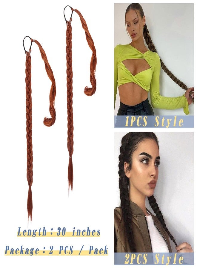 BARSDAR 2PCs 30 Inch Long Braided Ponytail Extension - Sleek Wrap Around Copper Red Braid Ponytail Hair Extensions with Hair Tie - Synthetic Pony Tails Hairpieces for Women - Copper Red - Image 4